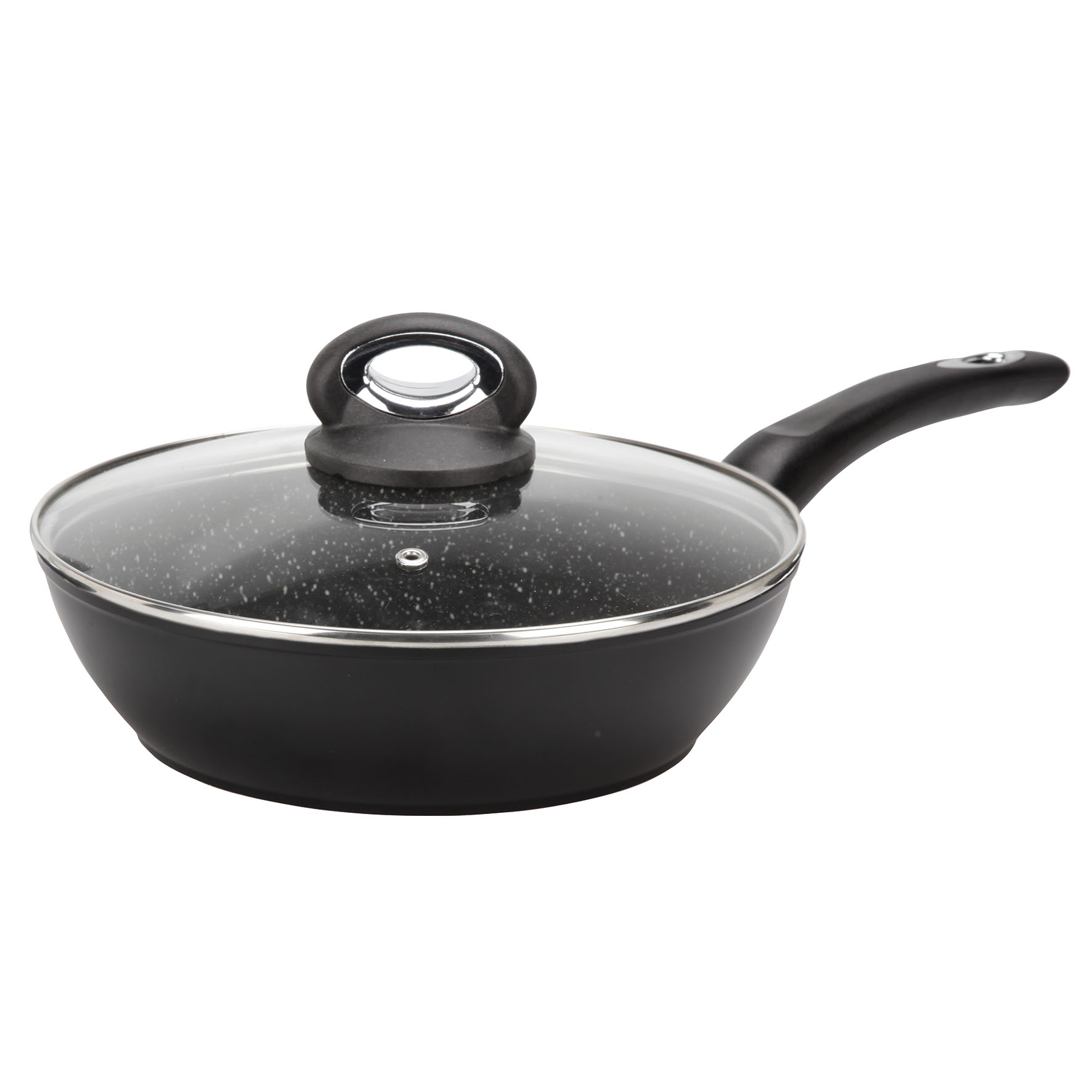 Image de Sauteuse GRANITY diam. 24 cm en aluminium forgé revêtement noir anti-adhérent sans PFOA - aspect pierre - couvercle en verre - tous feux dont induction