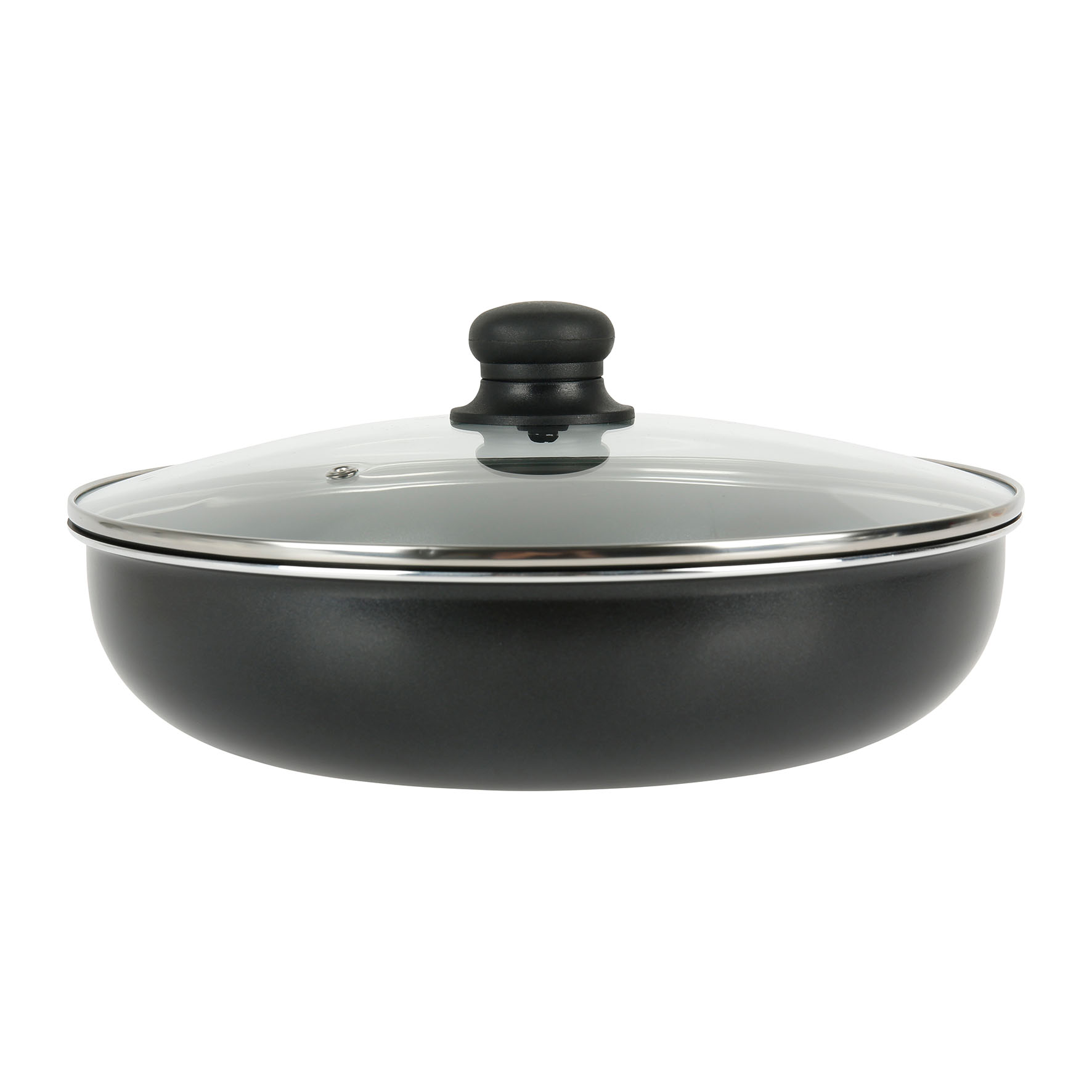 Image de Sauteuse Aluminium pressé noir Ø 28 cm H 7 cm + Couvercle vapeur en verre, Revêtement anti-adhésif sans PFOA, compatible manche DECLIC NEW (non inclus) - Tous feux dont induction