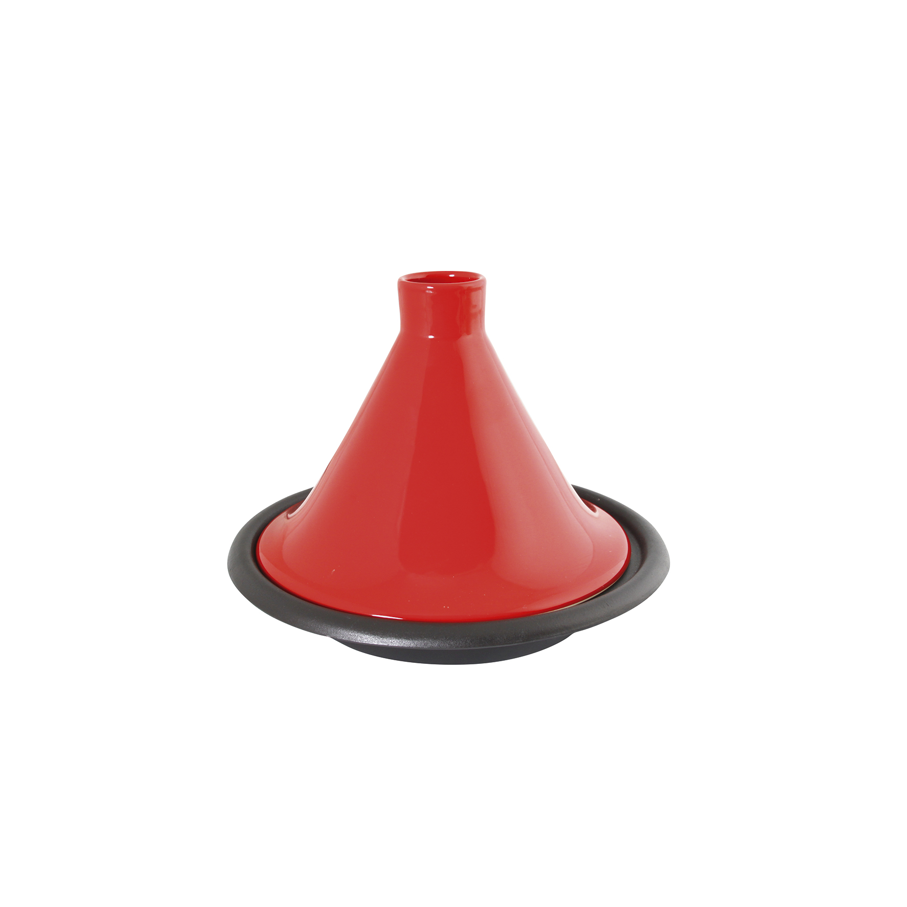 Image de Tajine en fonte émaillée noire Ø 31 cm - couvercle en terre-cuite émaillée rouge - compatible avec toutes sources de chaleur y compris Four et Induction
