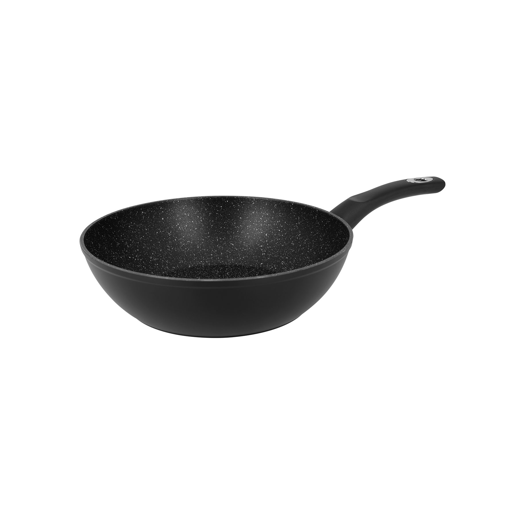 Image de Wok GRANITY Ø 28 cm H 8 cm en Aluminium forgé revêtement Noir Anti-adhérent sans PFOA - Intérieur effet Pierre - manche thermorésistant soft touch - Tous Feux Dont Induction